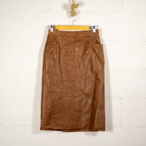 Gonna Vintage Krizia in Pelle Marrone – Modello Midi Anni ’90 / Taglia M