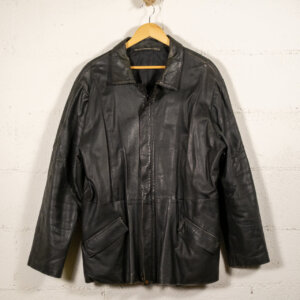 Giacca Unisex Vintage in Pelle Nera – Modello Zip Medio Anni ’90 / Taglia L