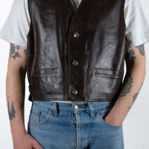 Gilet in pelle vintage marrone scuro stile biker